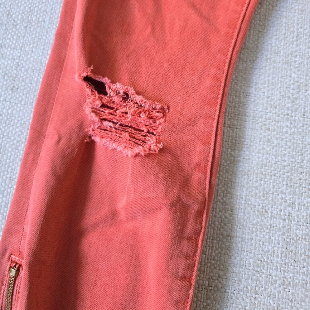 MOTHER The Looker Zip Fray Blow Out Orange Jeans Pants Distressed 26 Skinny - Picture 4 of 11
